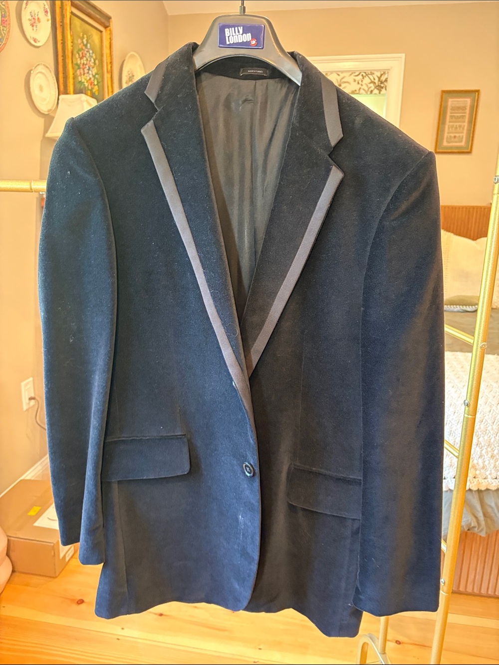 Express Black Velvet Blazer with Satin Trim